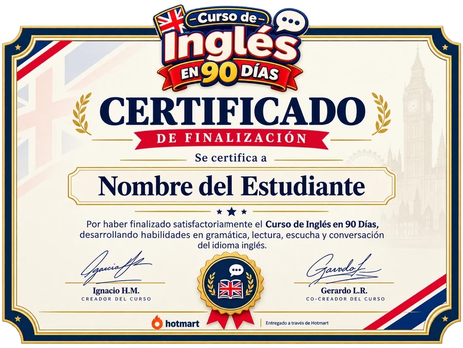 Certificado de finalización del Curso de Inglés en 90 Días